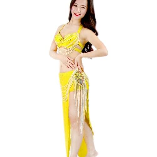 2018 New Performance Dancewear Flower Outfit Egyptian Belly Dance Costume Set B/C Cup Bra and Skirt Fringe