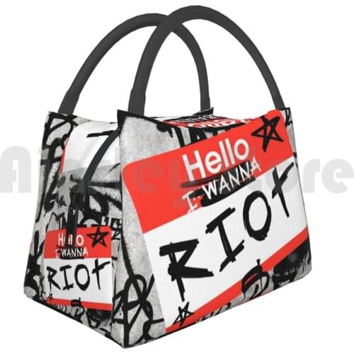 Portable Insulation Bag Hello , I Wanna Riot Graffiti Trashy Concrete Marker Wall Punk