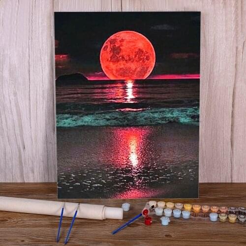 Landscape Moon Coloring By Numbers Painting Complete Kit Oil Paints 40*50 Canvas Painting New Design Children Drawing