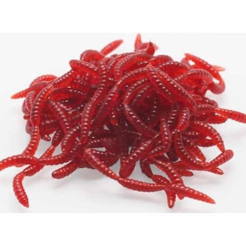 POETRYYI 20pcs / lot Fishing Lure Red 4 Section Earthworm Soft Lure Swimbaits silicone bait Artificial Carp Fishing Color Baits