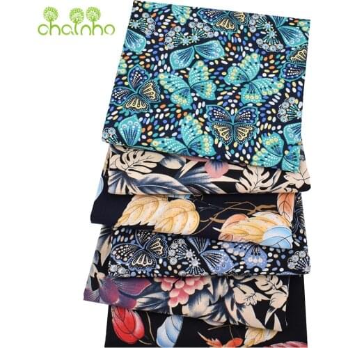 Chainho,Printed Plain Cotton Fabric,Dark Floral,DIY Sewing Quilting For Baby&Childrens Dress Shirt Clothing,Poplin Material