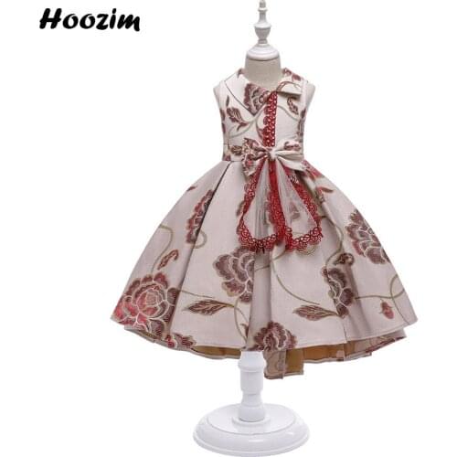 Luxury Front Bow Pearl Elegant Pageant And Evening Party Dress Girls 4 To 11 Years Turn Down Collar Prom Asymmetrical Dresses