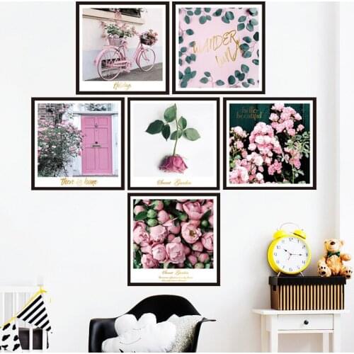 Pink Rose Wall Stickers Flowers Living Room Decoration Painting Aesthetic Room Decor Self Adhesive Wallpaper Art Murals decor