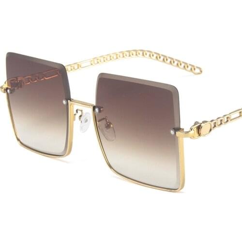 Metal Oversized Semi-rimless Sunglasses Women Retro Square Gradient Lens Sun Glasses Men Fashion Half Frame Street Beat Eyewear