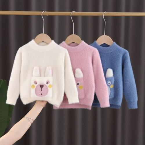 Baby Girls and Boys Sweaters Kid Winter Clothes Warm Children Sweater Toddler Infant Cartoon Rabbit Front patch pocket Pullovers