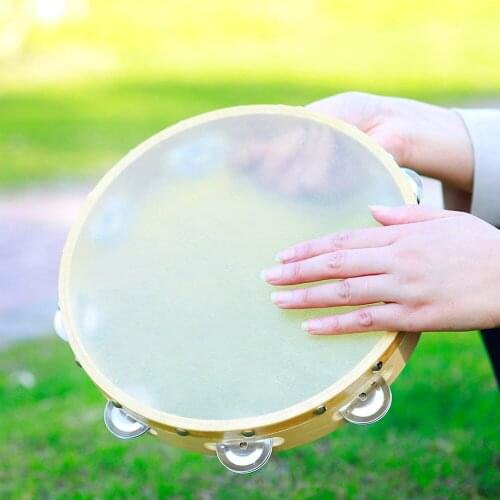 6+8+10 Inch Tambourine Toys Hand Held Tambourine Drum Bell Solid Wood Sheepskin Percussion Musical Instrument For KTV Kids Games