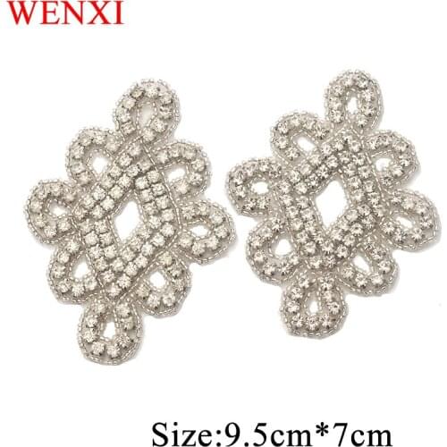 WENXI20CS Wholesale Sliver Crystal Rhinestone Applique Patch For Wedding Dresses Waistband Accessories WX915