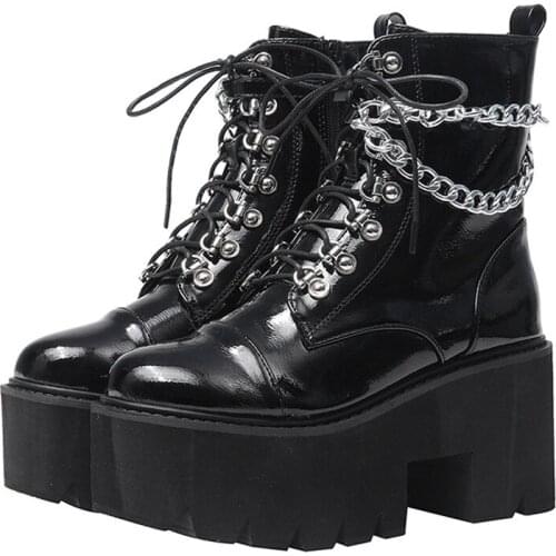 2020 Autumn Women fashion Boots Round Toe Thick Platform Chain Short Boots Female Ankle Boots trend Style Black British