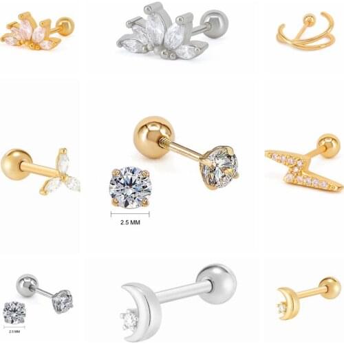 925 Silver Ear Needle Stud Earrings Oval Bling Zircon Cartilage Ear Bone Earlobe Buckle For Women Skull Small Piercing Pendent