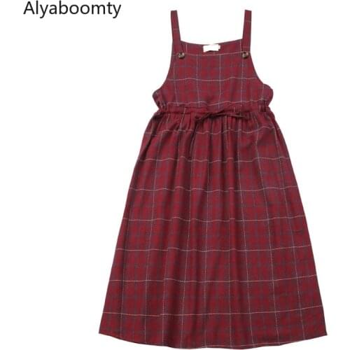 Preppy Style Spring Fall Women Sundress Suspenders Navy Blue Wine Red Plaid Lace Up Dress Sleeveless Vintage Midi Elegant Dress