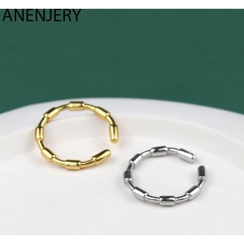 ANENJERY 925 Sterling Silver Hip Hop Geometric Ring Trend Net Red Open Ring For Women Accessories S-R1022