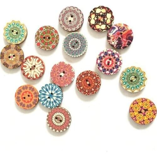 100pc Colorful Lattice geometric pattern 2 Holes Wooden Buttons For Sewing, DIY, Clothing Accessories 7NK208