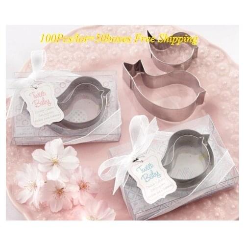 100pcs/lot=50Sets Baby Boy and Baby Girl birthday gift "Tweet Baby" Mamma Baby Birds Cookie Cutters baby souvenirs cake mold