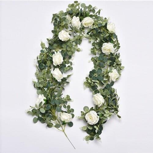 2M Eucalyptus Leaf Rose Vine Simulation Flower Rose Eucalyptus Leaf Vine Wedding Road Guide Rattan