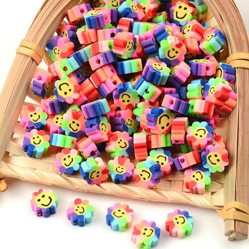 30pcs/Lot Smile Beads Sun Flower Shape Polymer Clay Beads For Jewelry Making Loose Spacer Beads DIY Bracelet Accessories