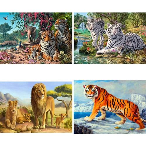5D DIY Diamond Painting Howl Tiger Lion Embroidery Rhinestone Cross Stitch Animal Painting Diamond Home Decor