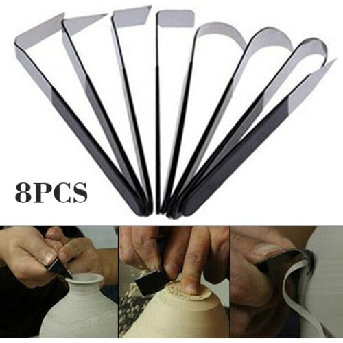 8pcs/set Multi-purpose Stainless Steel Pottery Wax Clay Sculpture Carving Fettling Trimming Tool Set with Soft Rubber Handle