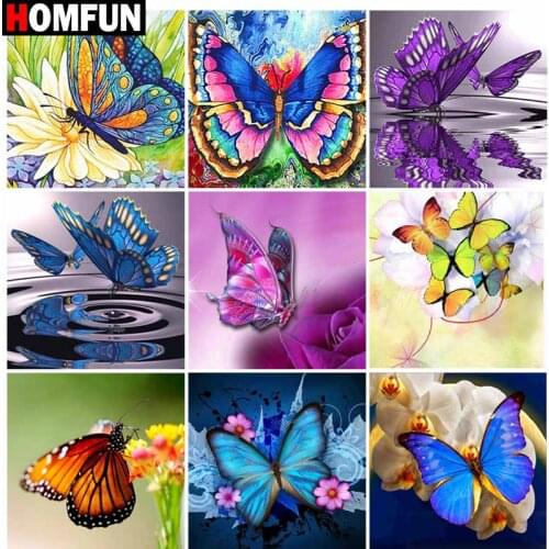 HOMFUN Diy 5d Diamond Painting "Animal butterfly scene" Cross Stitch Square Round Diamond Embroidery Handwork Rhinestone Art