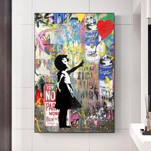 Banksy Art Girl Holding Balloons Canvas Paintings on The Wall Art Posters and Prints Graffiti Art Pictures Kids Room Wall Decor