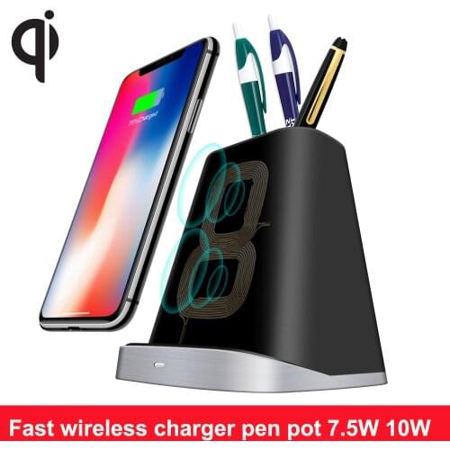 Qi wireless charger charging stand pen pot fast charger pad organizer phone holder for iphone x xs 8plus samsung s9 s8 s7 note8