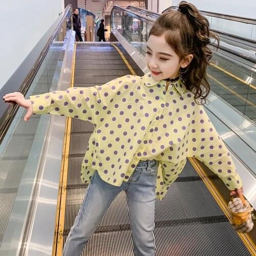 Girls Cotton Long Sleeve Blouses 2021 Spring Kids Yellow Dot Bat Shirts for Girls Toddler Little Girl Fall Clothes Jacket 7 8 9