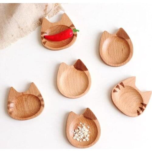 Cat Japanese Style Dish Beech Cartoon Sauce Dish Creative Small Wooden Dish Household Commodity