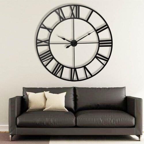 80cm European Style 3D Large Retro Black Iron Art Hollow Wall Clock Roman Numerals Home Outdoor Decor Big Clock On The Wall