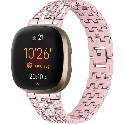Diamond Stainless Steel Watchband for Fitbit Versa 3 2 Smart Watch Strap Metal Five Beads Band for Fitbit Sense / Versa3 Correa