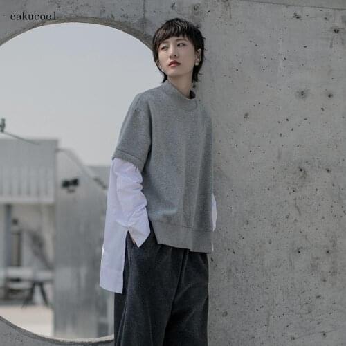 Cakucool 2020 spring retro simple loose loose comfortable two-piece stitching casual shirt women