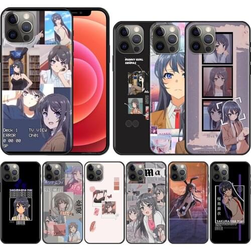Anime Mai Sakurajima Phone Case For iPhone 11 13 12 Pro Max XS XR X 8 7 6s 6 Plus 5 5S SE Black Soft TPU Silicone Cover