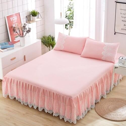 Ins Princess Style Double Layer Lace Bedspread Non-Slip Sheets Bed Cover Korean Of Lace Bed Skirt Pillowcase Home Decor