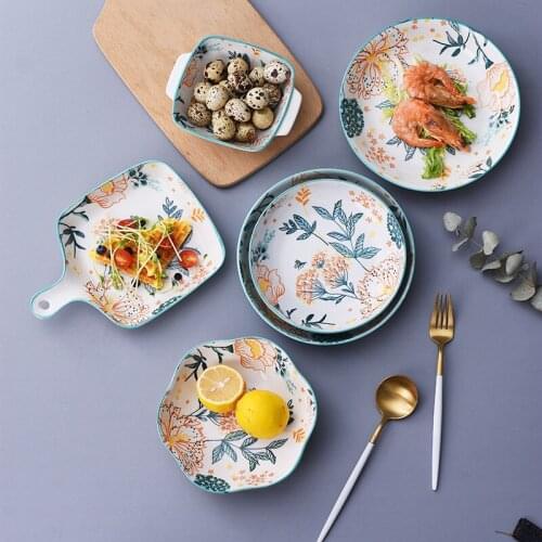 Creative hand-painted tableware plate handle ceramic rice bowl set household dish dish plate dish dinner plate kitchen supplies