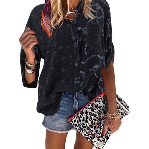 Summer Long Sleeve Leopard Blouse Women Clothes Loose Printing Turn-down Collar Tops Plus Size Streetwear Ladies Blouses Femme