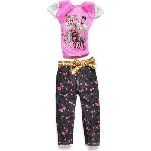 2 Pcs Summer Casual Letter Character Printed T-Shirt Capri Pants With Bow Waistband Dolls Clothing Accessories Doll Clothes