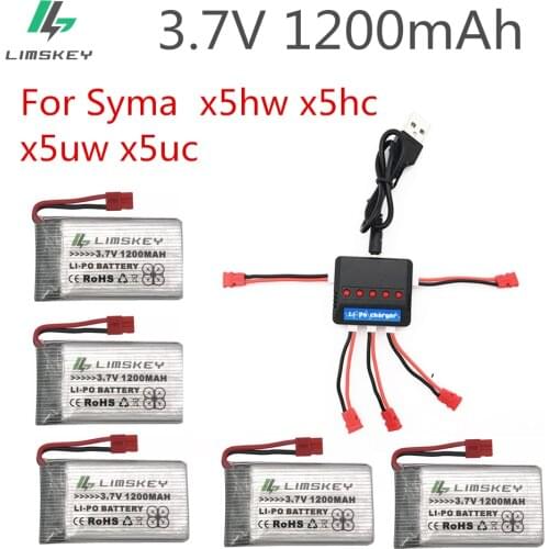 3.7V 1200mAh Lipo Battery For Syma X5uw x5uc x5hw x5hc RC Quadcopter Upgrade Capacity 3.7 V 1200 mAh Battery With 5 in 1 Charger
