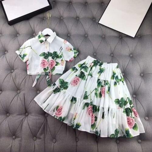 Girls Fashion Mesh girls clothes Set Girls Summer Fashion Brand Set kids shirt + skirt 2 pcs toddler girl clothes