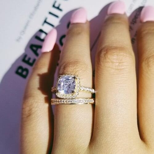 Fashion gold color 925 sterling silver wedding ring set for women bride Engagement Bands eternity christmas gift jewelry R4828