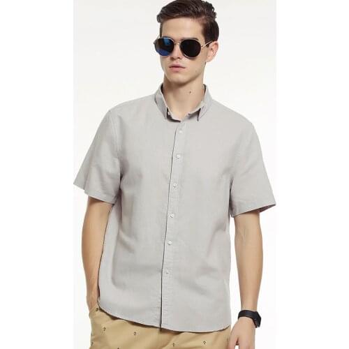 Man Shirt Linen Cotton Summer Cool Short Sleeve Male Solid Blue Grey White Good Quality Men Casual Shirts