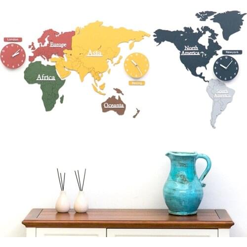 Nordic Large Wall Clocks World Map Wooden Living Room Diy Self Adhesive Wall Clock Simple Modern Design Horloge Murale ZB5WC