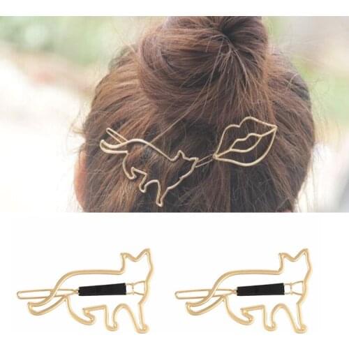 New Arrival Lovely Cat Hair Clip Cute Animal Hollow Cat Hairclip Hair Pin Silver and Gold Colors for Women Hair Jewelry