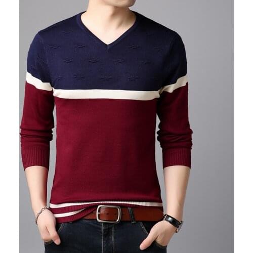 Autumn and winter youth mens V-neck sweater fashion wild color matching casual tide mens sweater