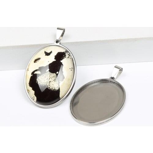 Reidgaller 5pcs stainless steel cabochon base setting 30x40mm oval blank pendant tray diy jewelry bezel for necklace making