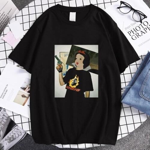 Spoof Princess Snow White Oversized T-shirt Women Kawaii Funny Woman Clothes Men T Shirt Basic Korean Fashion Graphic T Shirts