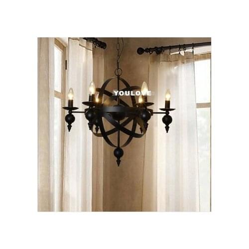 European Vintage Black Globe Pendant Lights Fixture American Industrial Retro Hanging Lamps Home Indoor Lighting Droplight D65cm