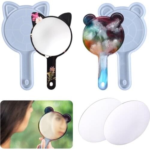 Handheld Cute Cats Ears Bear Ears Cosmetic Mirrors Crystal Epoxy Resin Mold Silicone Mould DIY Crafts Decorations Casting Tools