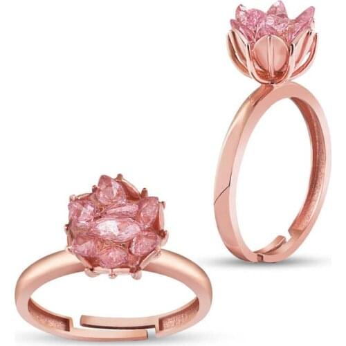Silverlina Silver Pink Lotus Flower Ring