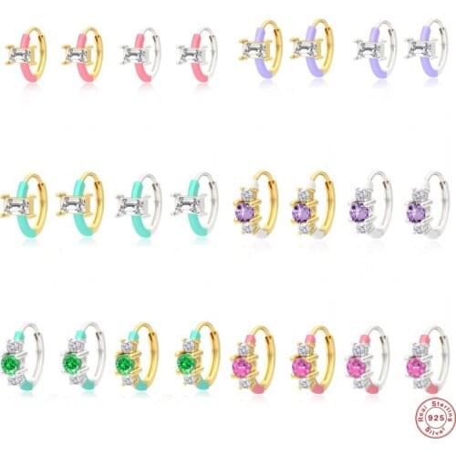 Aide 925 Sterling Silver Rainbow Zircon Hoop Earrings Colorful Enamel Drop Oil Cartilage Piercing Huggie Earrings Fine Jewelry