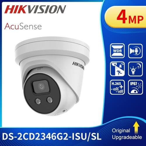 Hik 4MP AcuSense Network Security Camera Surveillance POE IR Strobe Light and Audible Warning Fixed Turret DS-2CD2346G2-ISU/SL