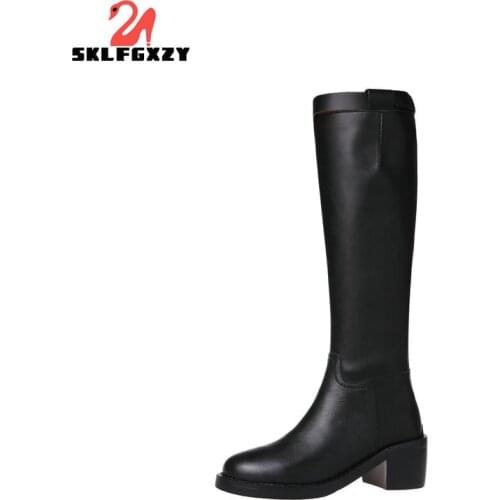 SKLFGXZY 2021 Cow Leather High Quality Round Toe Riding Equestrian Boots Zipper Buckle Straps Concise Designer Thigh High Boots