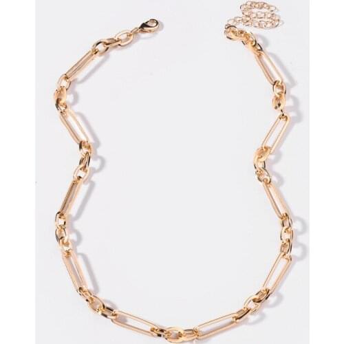 SRCOI Minimalist Flat Oval Linked Chain Necklaces Gold Silver Color Circle Simple Choker Necklaces Women Vintage Party Jewelry